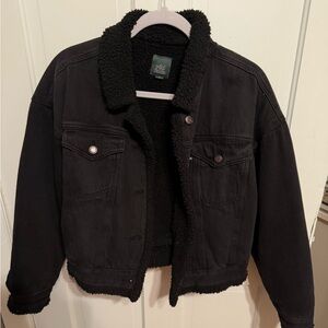 Wild Fable black fuzzy fur Jean jacket